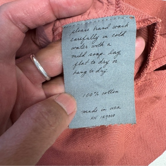 Raquel Allegra Rust Red Fringe Neck Cotton Boho Minimalist Dress - Picture 10 of 15